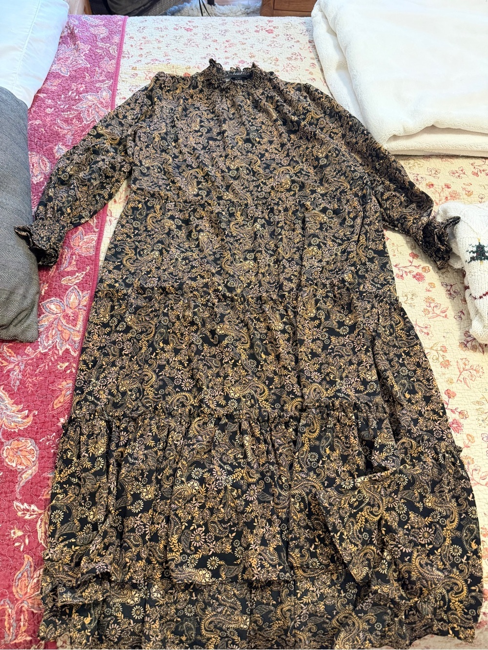 DECJUBA Black Maxi Dress with Gold Paisley NWOT